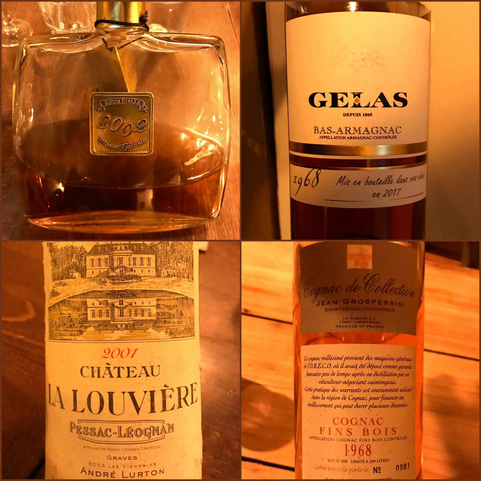 Bielle 2002 - Grosperrin Fins Bois 1968 - Pessac Léognan La Louvière 2001 - Gelas 1968