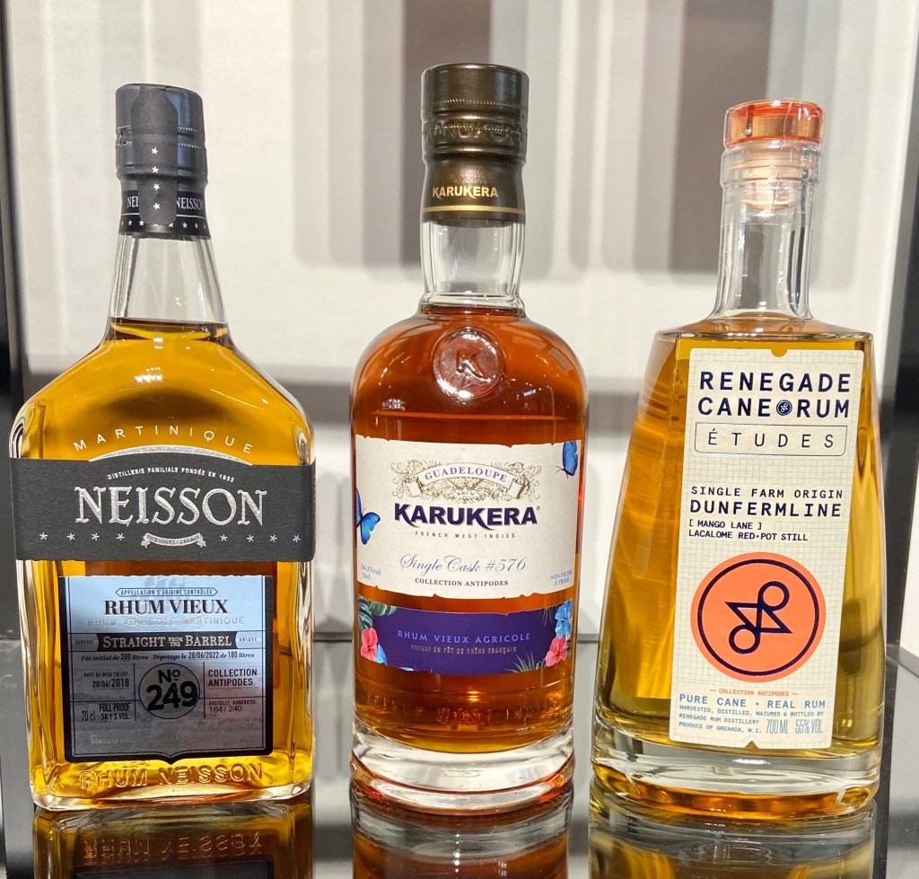 Neisson Vieux Straight From the Barrel, Karukera Single Cask 576 et Renegade Cane Rum Dunfermline 18 mois