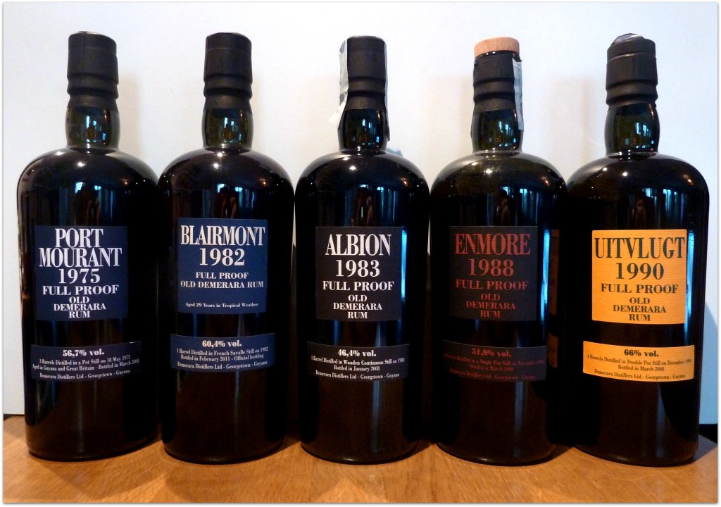 Des moins classiques : Velier Port Mourant 1975, Velier Blairmont 1982, Velier Albion 1983, Velier Enmore 1988 et Velier Uitvlugt 1990