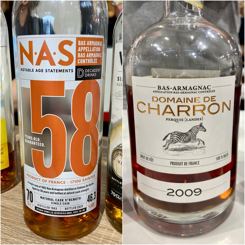 Whisky Live Paris 2023 - Decadent Drinks Bas Armagnac Château de Gaube 58 ans et Domaine de Charron 2009