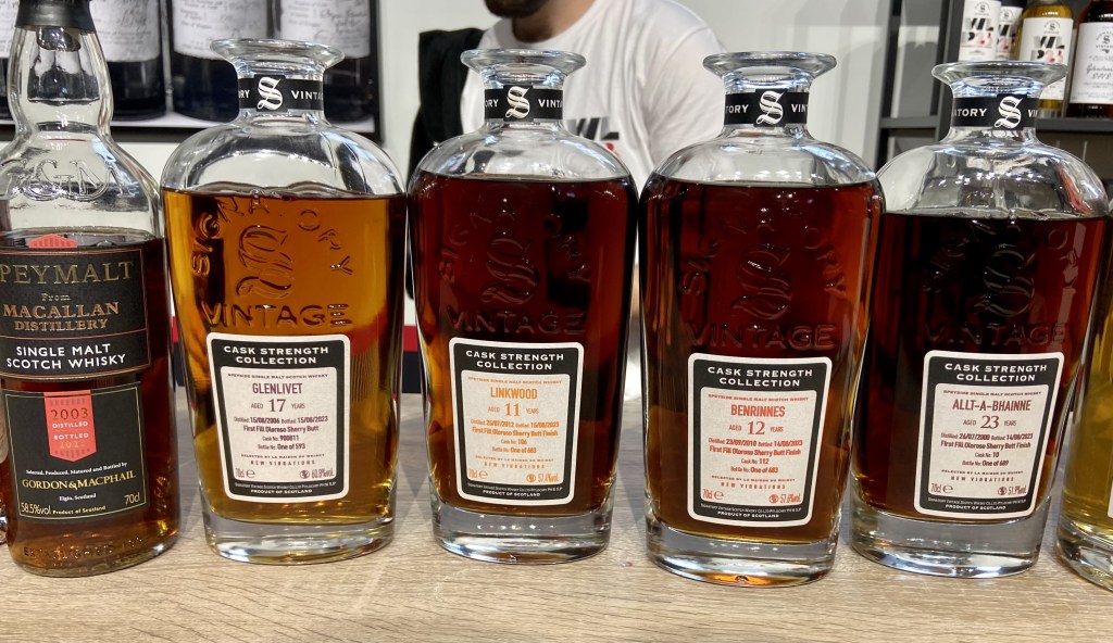 Whisky Live Paris 2023 - Speymalt The Macallan 2003, Signatory Vintage Glenlivet 17 ans, Linkwood 11 ans, Benrinnes 12 ans et Allt-A-Bhainne 23 ans